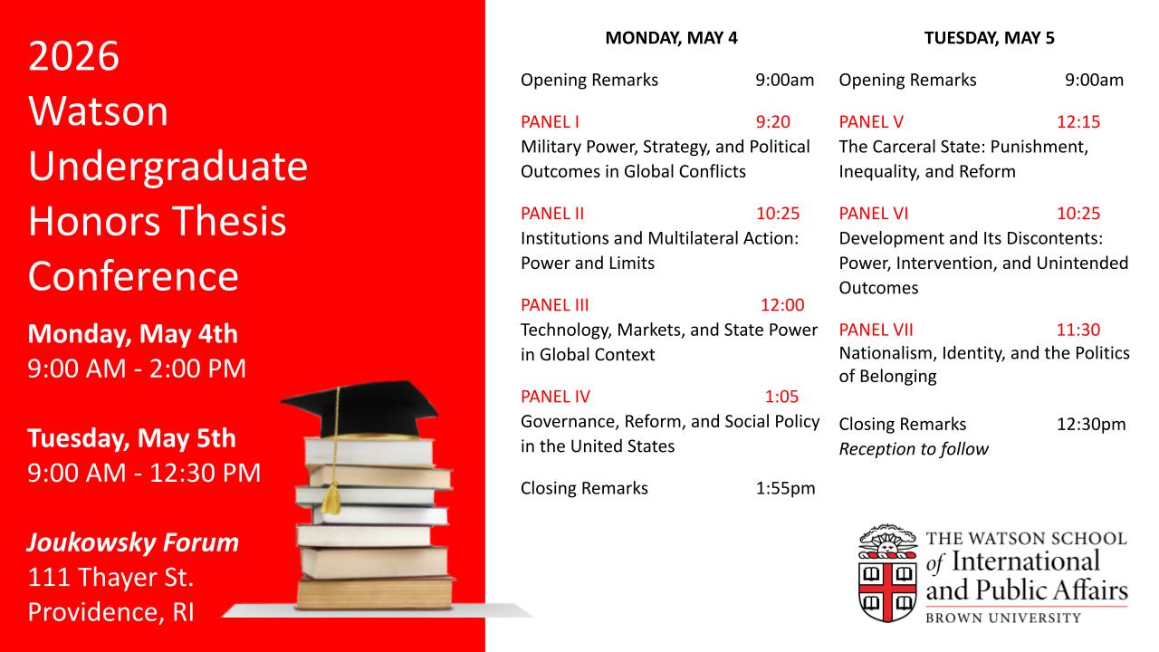 Thesis Conference 2026 poster with panel schedule