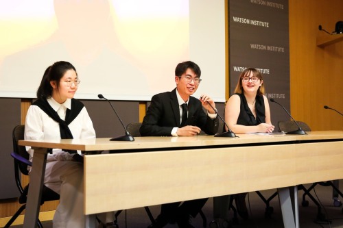 Boston Main Streets Foundation and The City of Boston Office of Small Business PIA group (L-R): Jiajing Yuan, Yuhan Zhang, Lizzy Bernold.