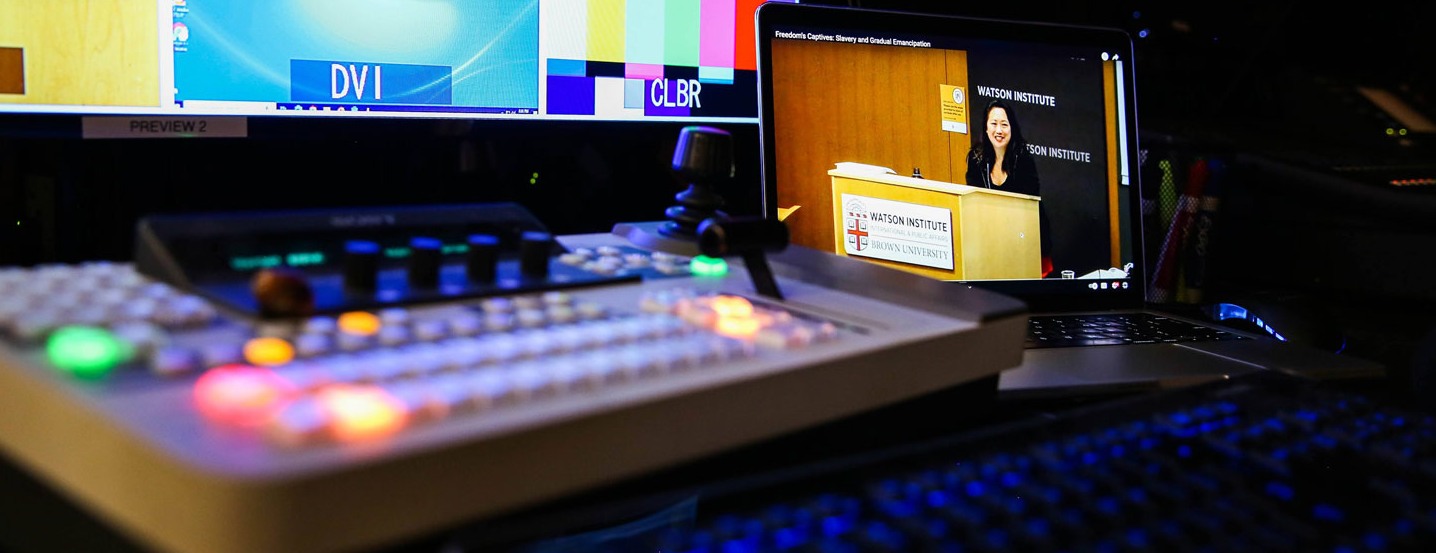 View of monitors inside the sound booth