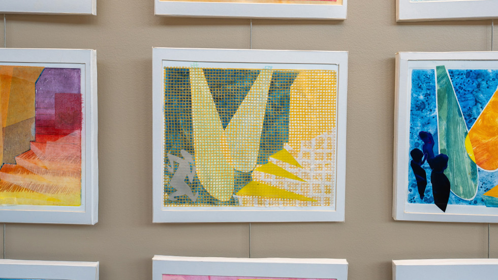 Close up of paintings