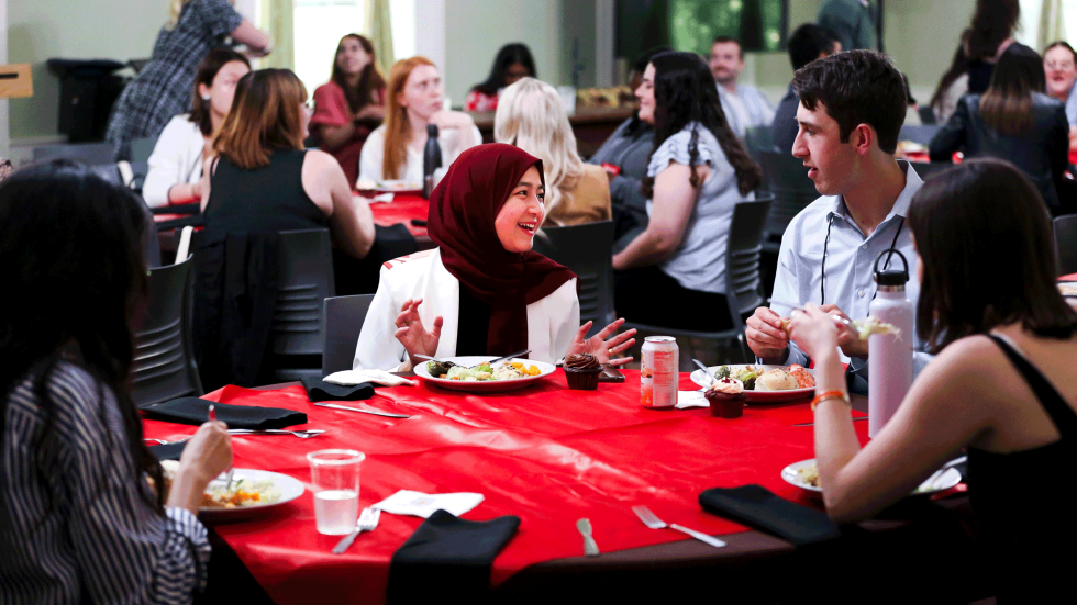 MPA students having lunch in the Agora